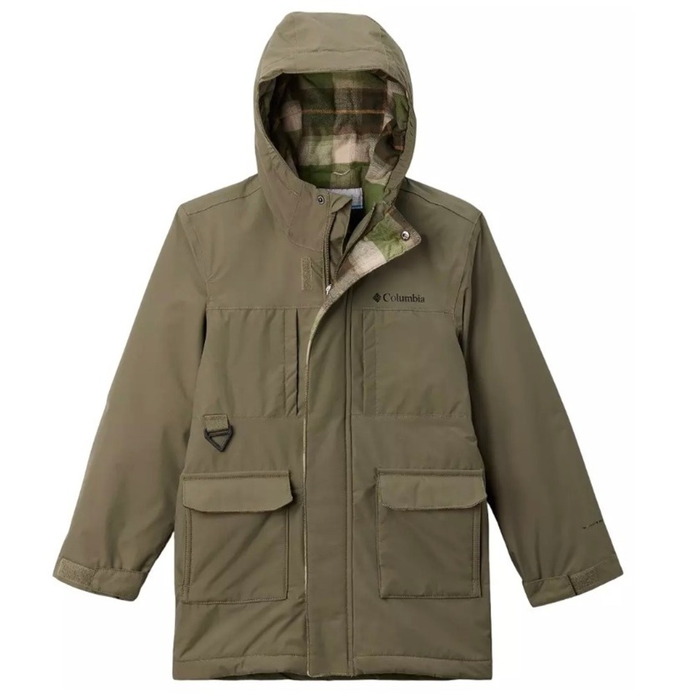 COLUMBIA Hooded Parka Jacket Youth XS 6/7 Green Plaid Lining Winter Coat NEW